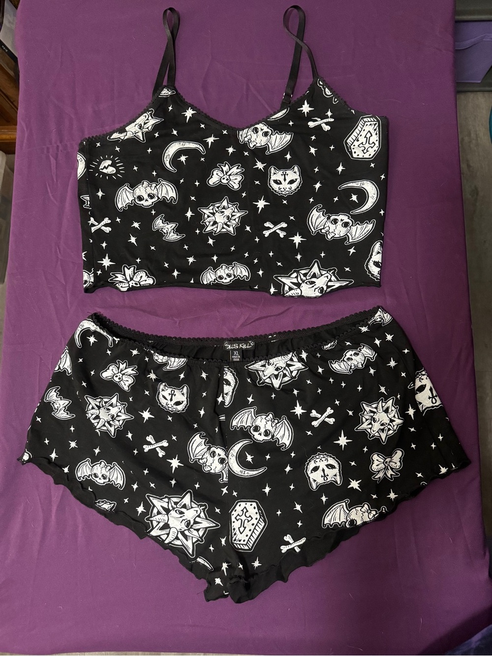 Dolls Kill Black Celestial Gothic Cami & Short Pajama Set